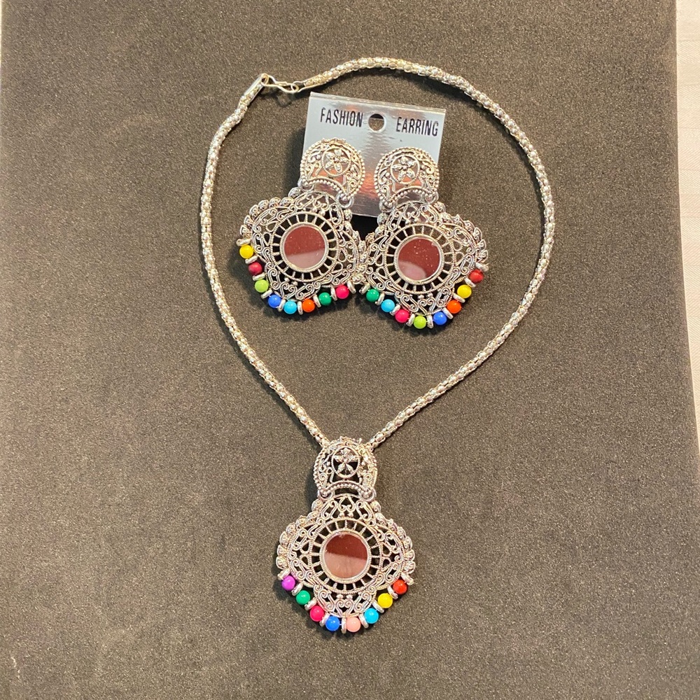 🆕 silver mirror necklace with earrings - Picture 3 of 9